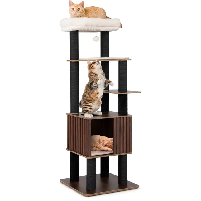 Wooden Cat Tower Top Perch with Soft Padding - Brown - Oasis Home Essentials
