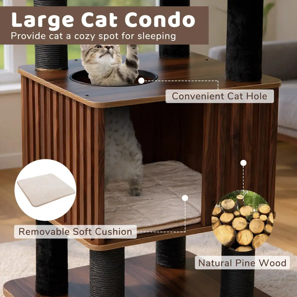 Wooden Cat Tower Top Perch with Soft Padding-Brown - Brown - Cat Trees Condos & Scratchers