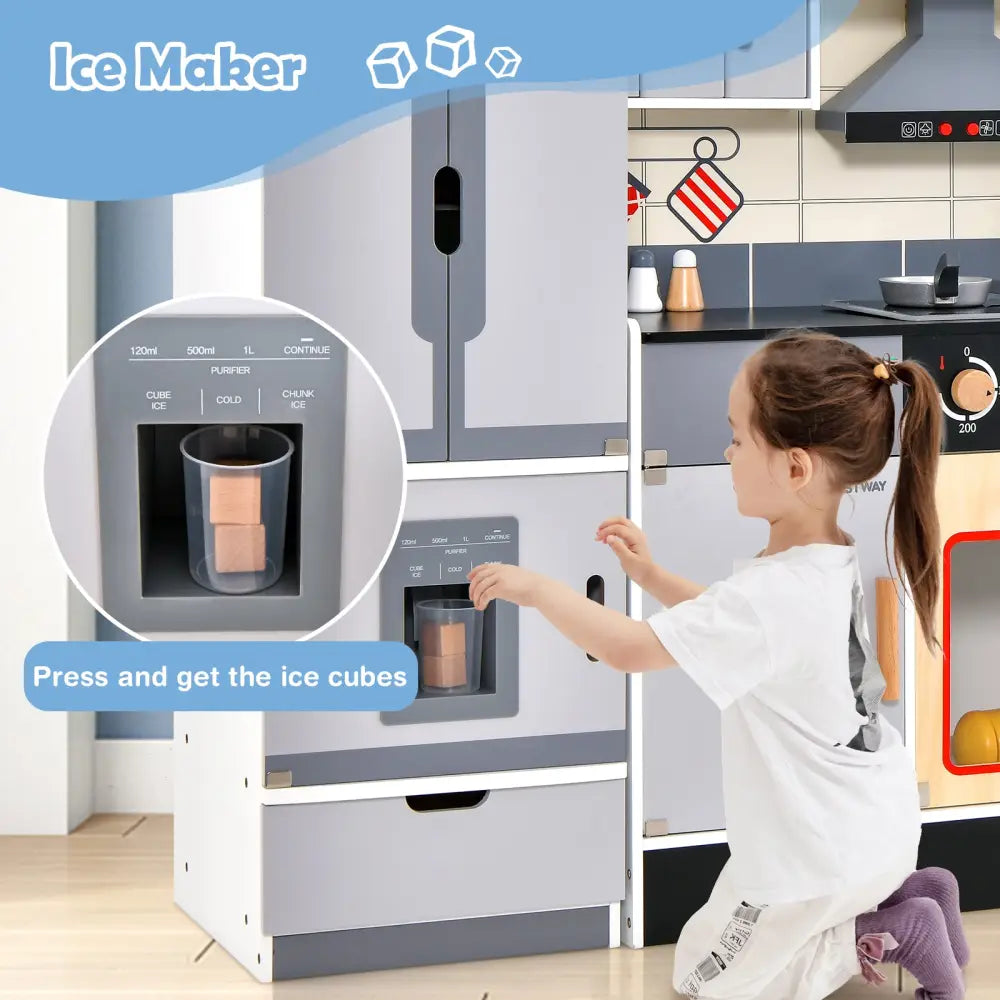 Wooden Chef Play Kitchen and Refrigerator with Realistic Range Hood and Roaster - Gray - Play Kitchen Sets