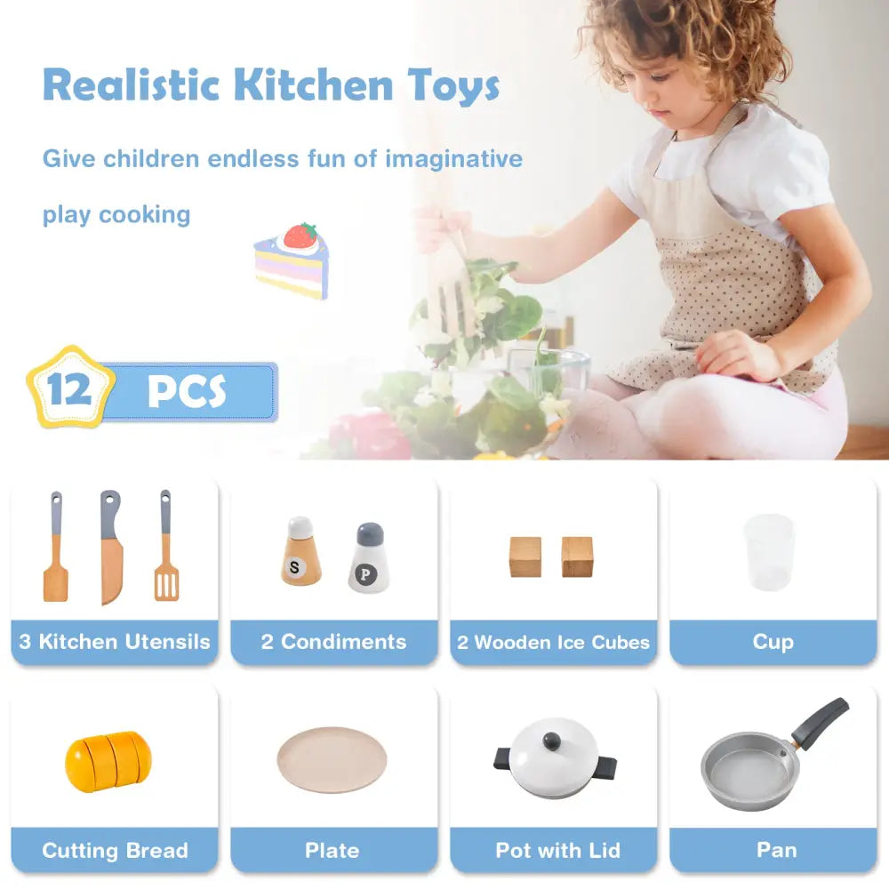 Wooden Chef Play Kitchen and Refrigerator with Realistic Range Hood and Roaster - Gray - Play Kitchen Sets