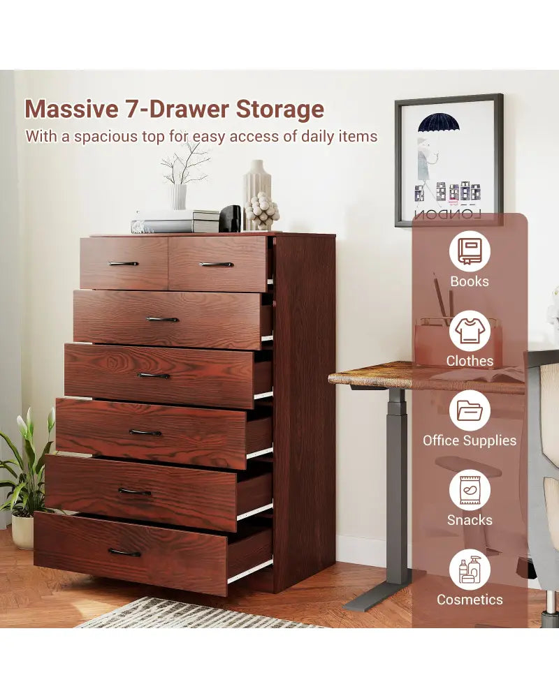 Wooden Chest of Drawers with Anti-toppling Device and Metal Handles - Brown - Dressers & Chests