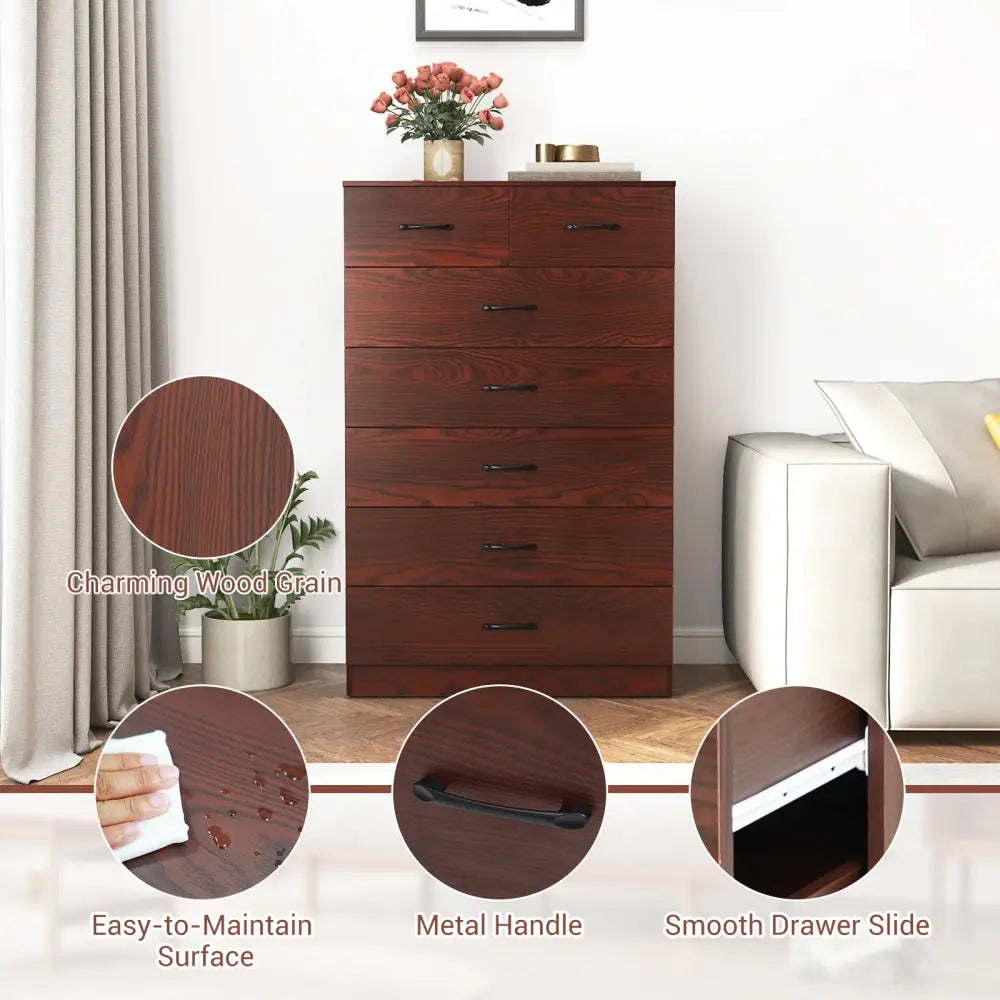 Wooden Chest of Drawers with Anti-toppling Device and Metal Handles - Brown - Dressers & Chests