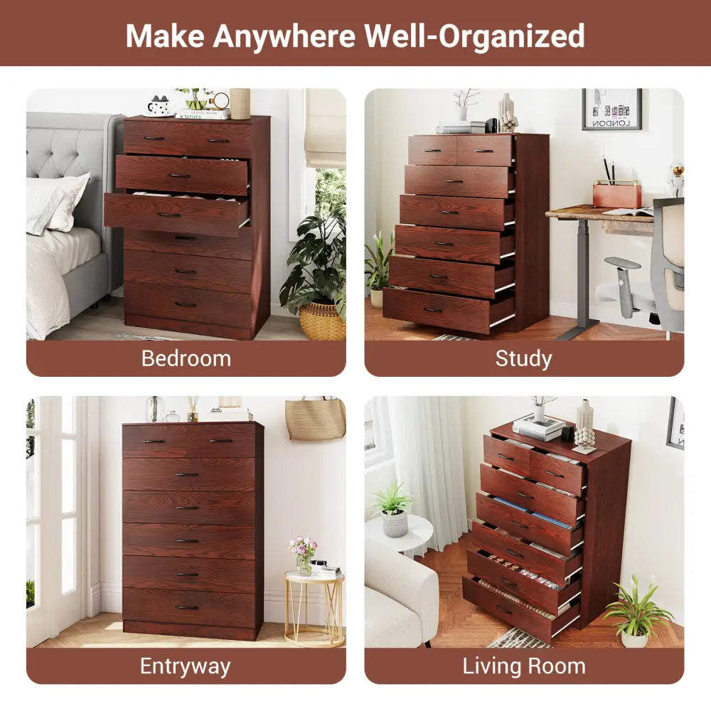 Wooden Chest of Drawers with Anti-toppling Device and Metal Handles - Brown - Dressers & Chests