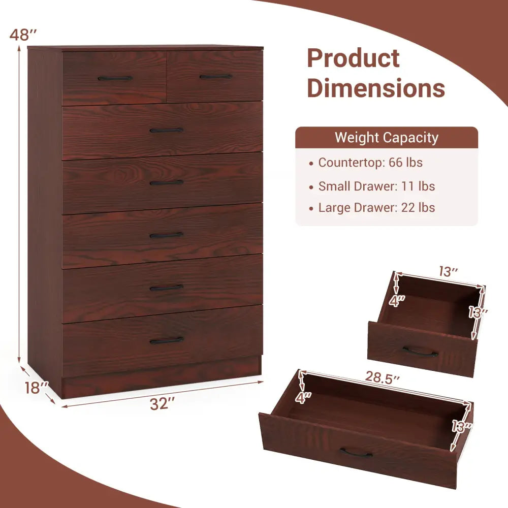 Wooden Chest of Drawers with Anti-toppling Device and Metal Handles - Brown - Dressers & Chests