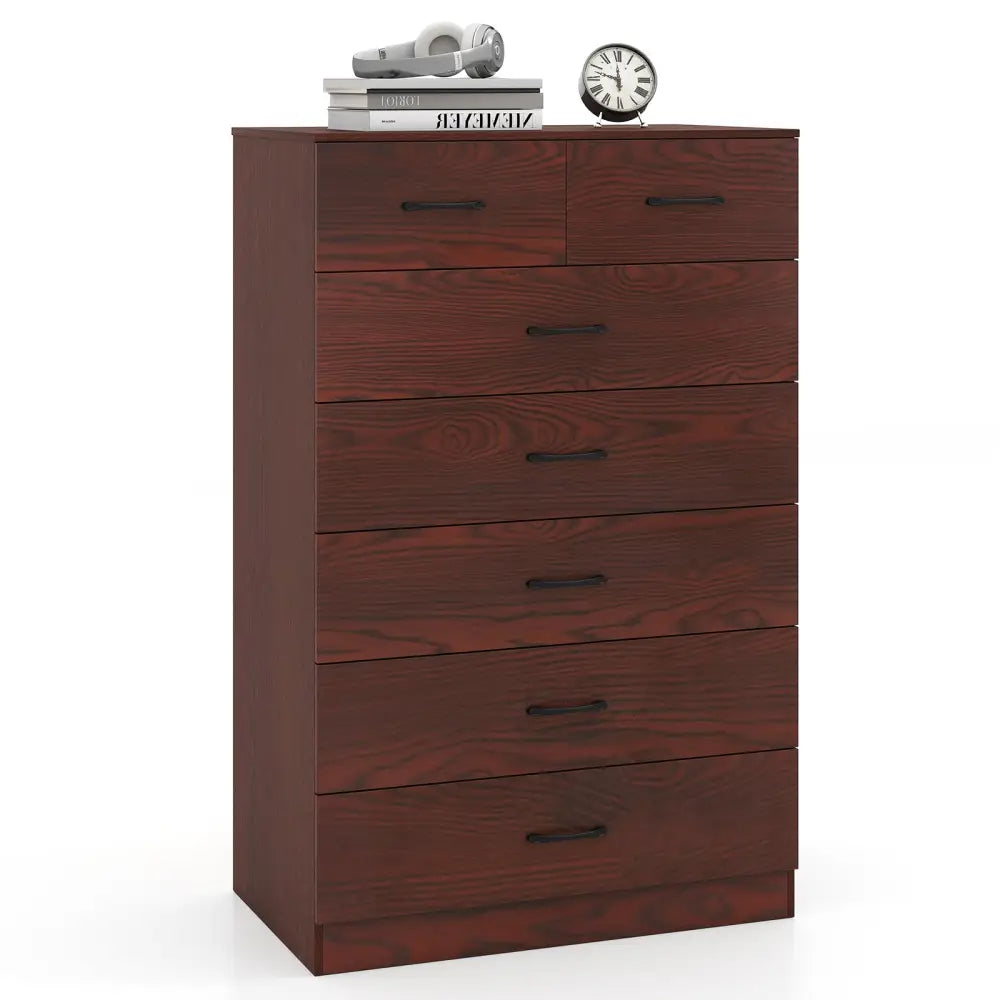 Wooden Chest of Drawers with Anti-toppling Device and Metal Handles - Brown - Dressers & Chests