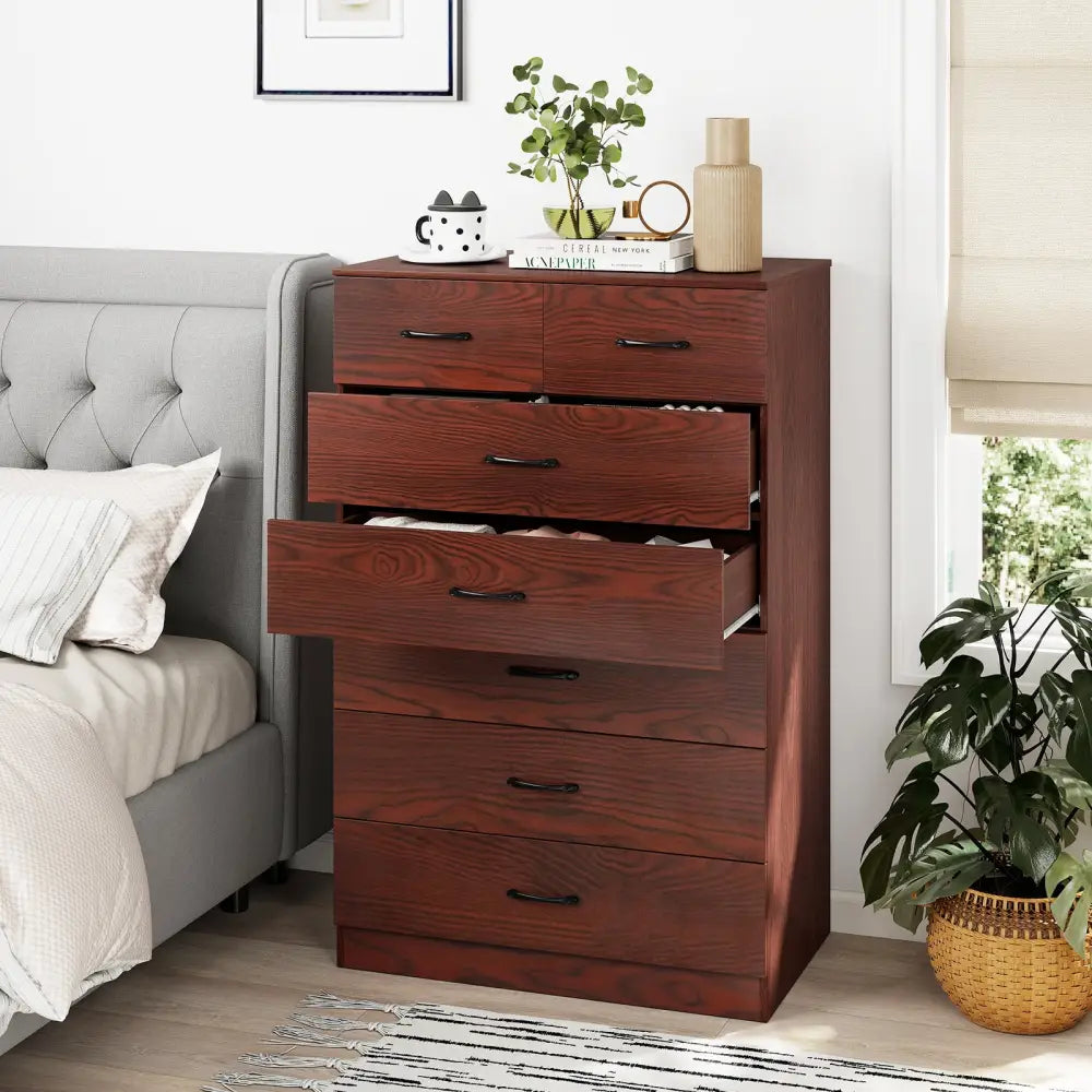 Wooden Chest of Drawers with Anti-toppling Device and Metal Handles - Brown - Dressers & Chests
