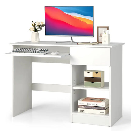 Wooden Computer Desk with CPU Stand-White - White - Computer Desks