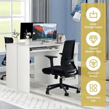 Wooden Computer Desk with CPU Stand-White - White - Computer Desks