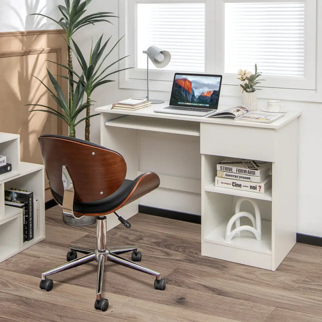 Wooden Computer Desk with CPU Stand-White - White - Computer Desks