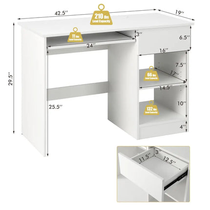Wooden Computer Desk with CPU Stand-White - White - Computer Desks