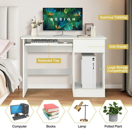 Wooden Computer Desk with CPU Stand-White - White - Computer Desks