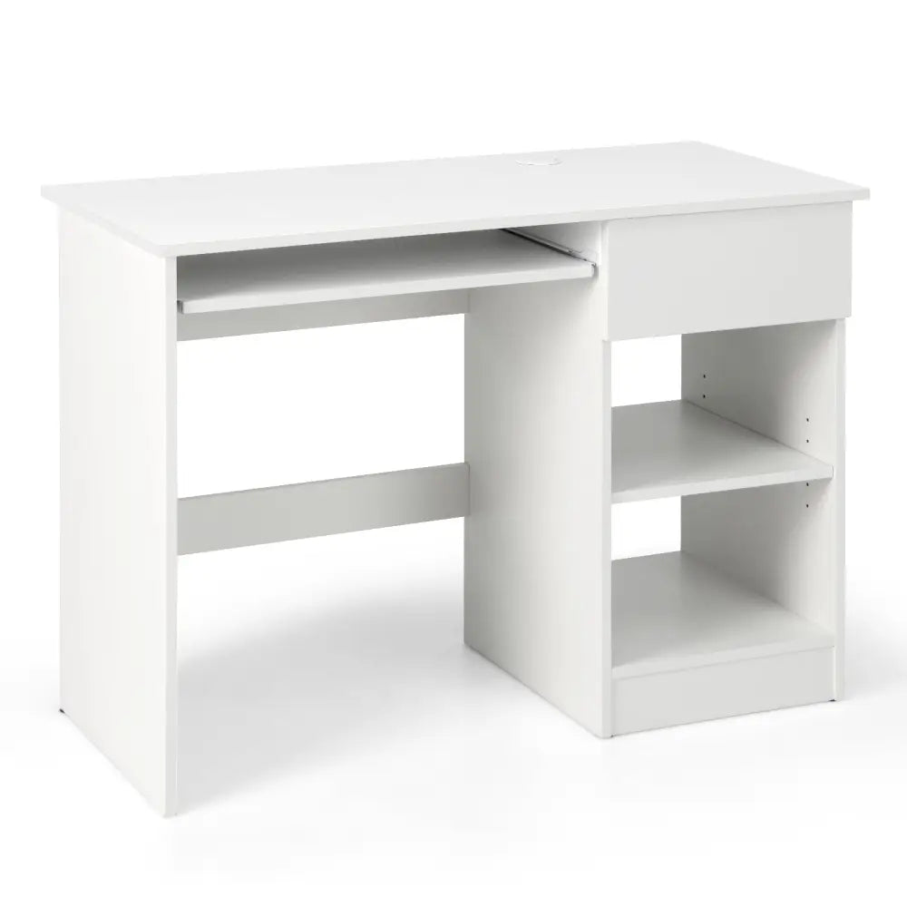 Wooden Computer Desk with CPU Stand-White - White - Computer Desks