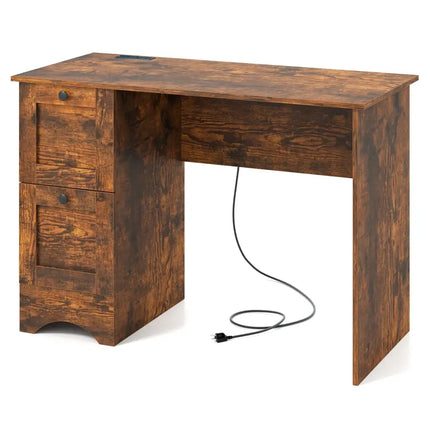 Wooden Computer Desk Workstation with 3 Drawers for Home and Office-Rustic Brown - Rustic Brown - Computer Desks