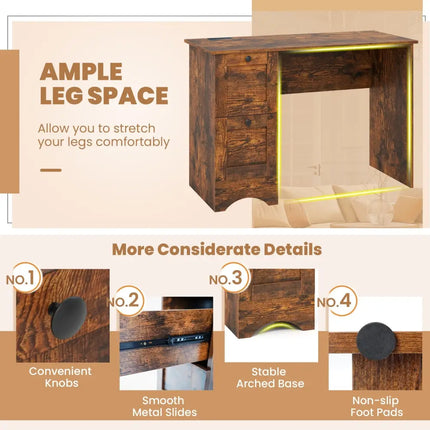 Wooden Computer Desk Workstation with 3 Drawers for Home and Office-Rustic Brown - Rustic Brown - Computer Desks