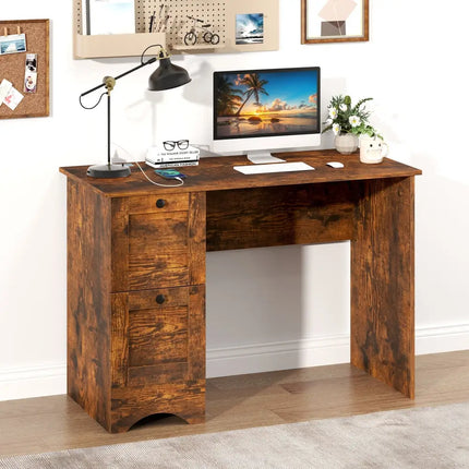 Wooden Computer Desk Workstation with 3 Drawers for Home and Office-Rustic Brown - Rustic Brown - Computer Desks