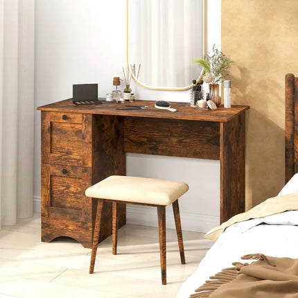Wooden Computer Desk Workstation with 3 Drawers for Home and Office-Rustic Brown - Rustic Brown - Computer Desks