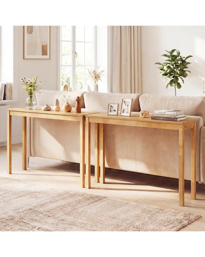 Wooden Console Table Modern Farmhouse Sofa Table with Thickened Top-Natural - Natural - Console Tables