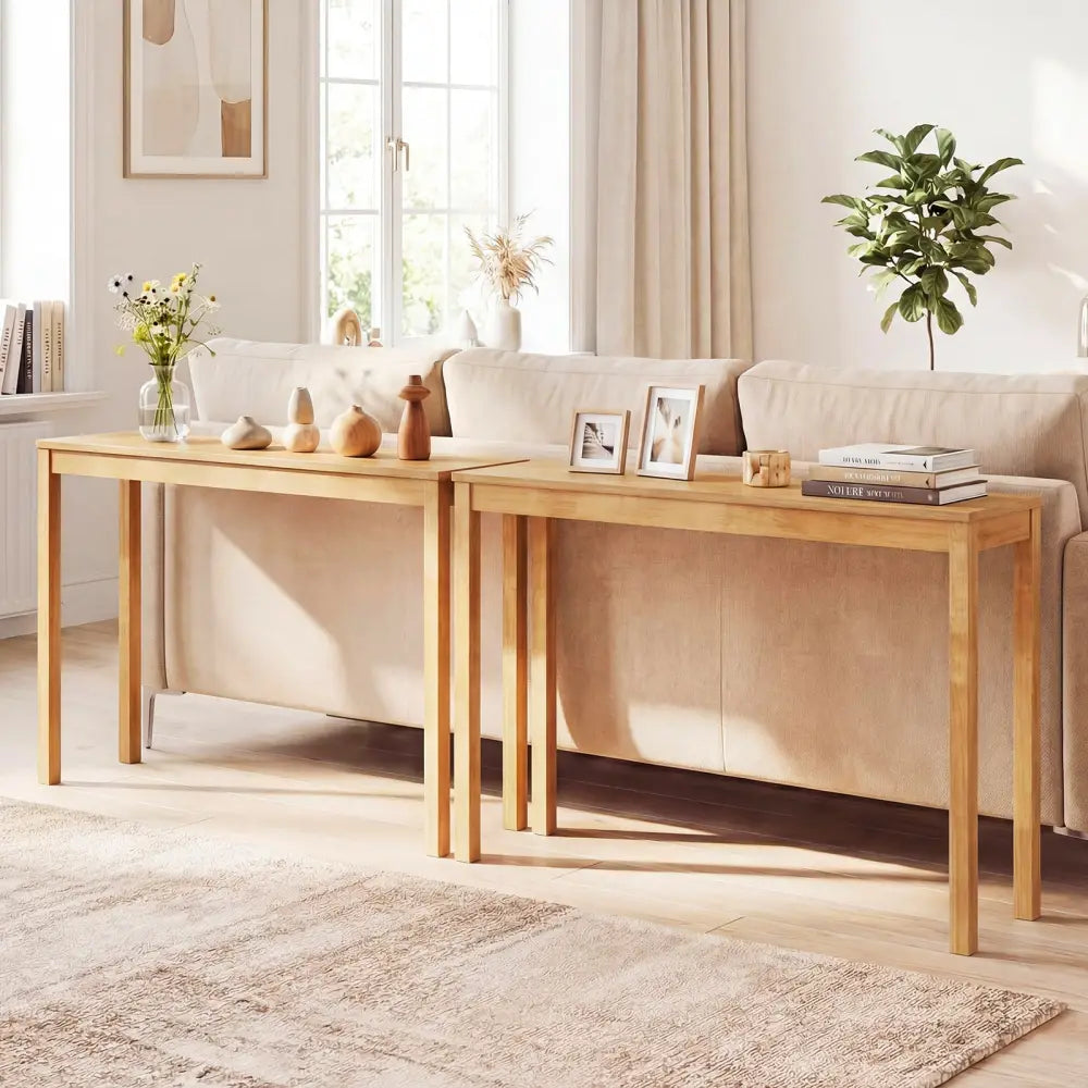 Wooden Console Table Modern Farmhouse Sofa Table with Thickened Top-Natural - Natural - Console Tables