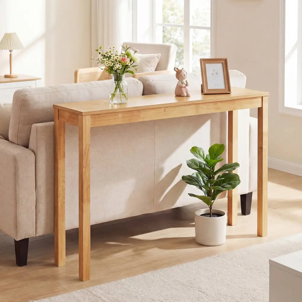 Wooden Console Table Modern Farmhouse Sofa Table with Thickened Top-Natural - Natural - Console Tables