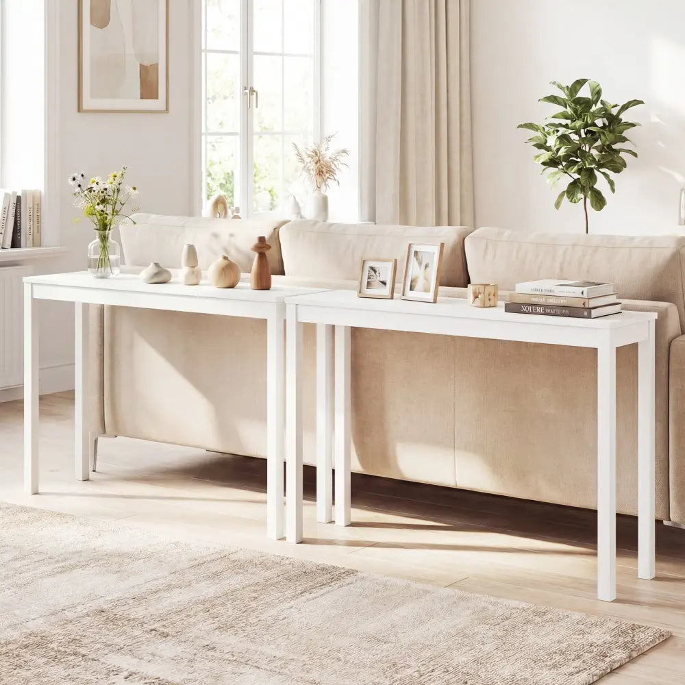 Wooden Console Table Modern Farmhouse Sofa Table with Thickened Top-White - White - Console Tables