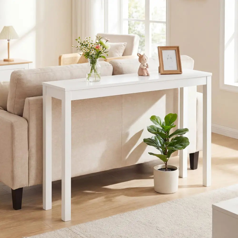 Wooden Console Table Modern Farmhouse Sofa Table with Thickened Top-White - White - Console Tables