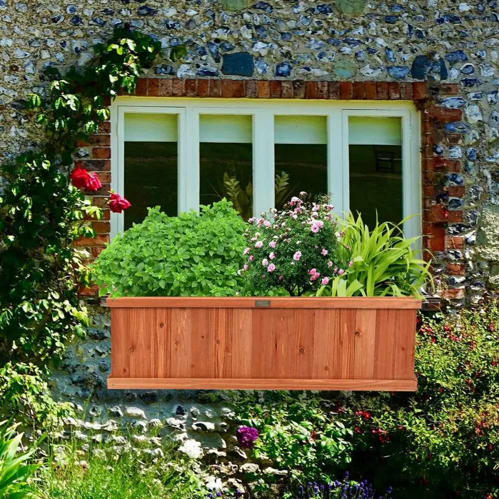 Wooden Decorative Planter Box for Garden Yard and Window - Brown - Raised Garden Beds