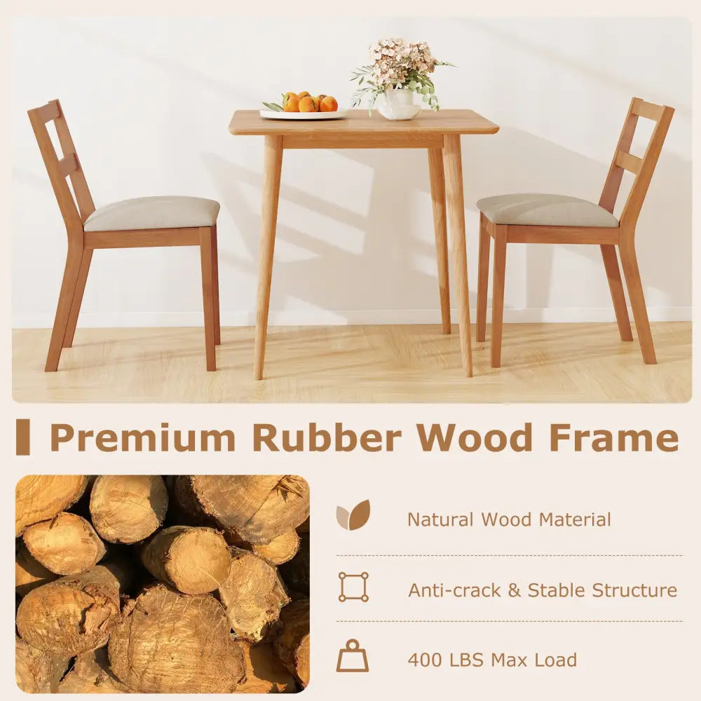 Wooden Dining Chair Set of 2 Farmhouse Kitchen Chair with Upholstered Seat-Brown - Brown - Dining Chairs
