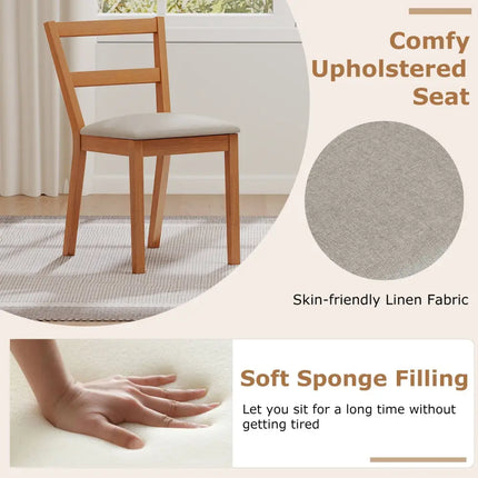 Wooden Dining Chair Set of 2 Farmhouse Kitchen Chair with Upholstered Seat-Brown - Brown - Dining Chairs