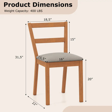 Wooden Dining Chair Set of 2 Farmhouse Kitchen Chair with Upholstered Seat-Brown - Brown - Dining Chairs