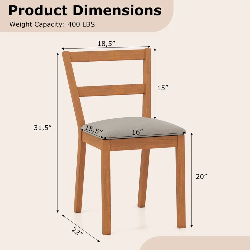 Wooden Dining Chair Set of 2 Farmhouse Kitchen Chair with Upholstered Seat-Brown - Brown - Dining Chairs
