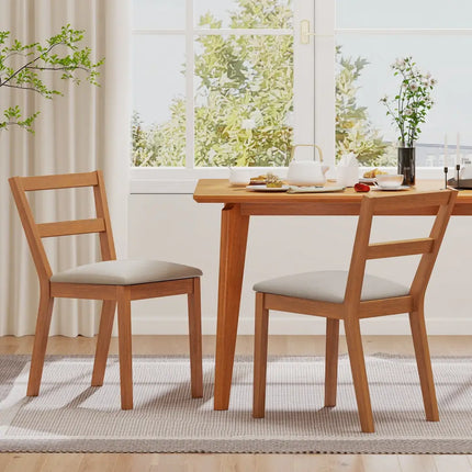 Wooden Dining Chair Set of 2 Farmhouse Kitchen Chair with Upholstered Seat-Brown - Brown - Dining Chairs
