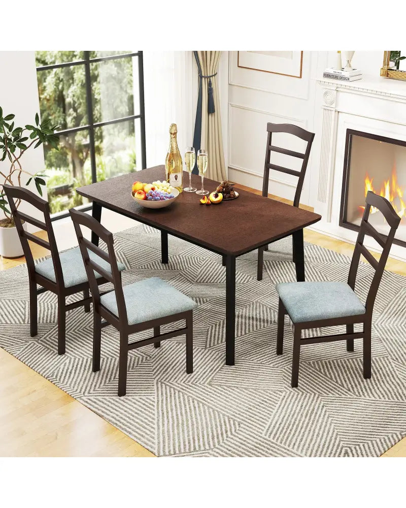 Wooden Dining Chair Set of 2 Linen Fabric Upholstered Kitchen Chairs Farmhouse Side Accent Chairs - Dining Chairs