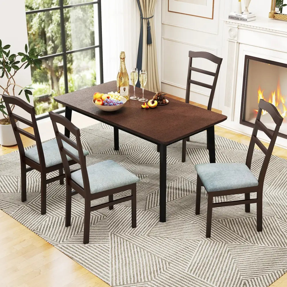 Wooden Dining Chair Set of 2 Linen Fabric Upholstered Kitchen Chairs Farmhouse Side Accent Chairs - Dining Chairs