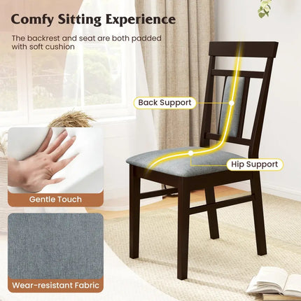 Wooden Dining Chair Set of 2 Linen Fabric Upholstered Kitchen Chairs with Rubber Wood Frame - Dining Chairs