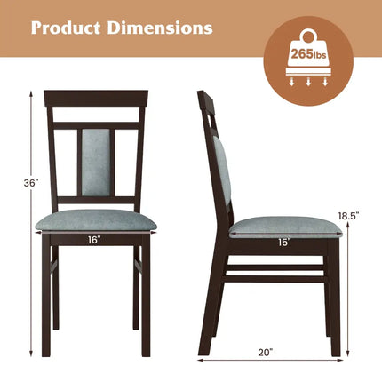 Wooden Dining Chair Set of 2 Linen Fabric Upholstered Kitchen Chairs with Rubber Wood Frame - Dining Chairs