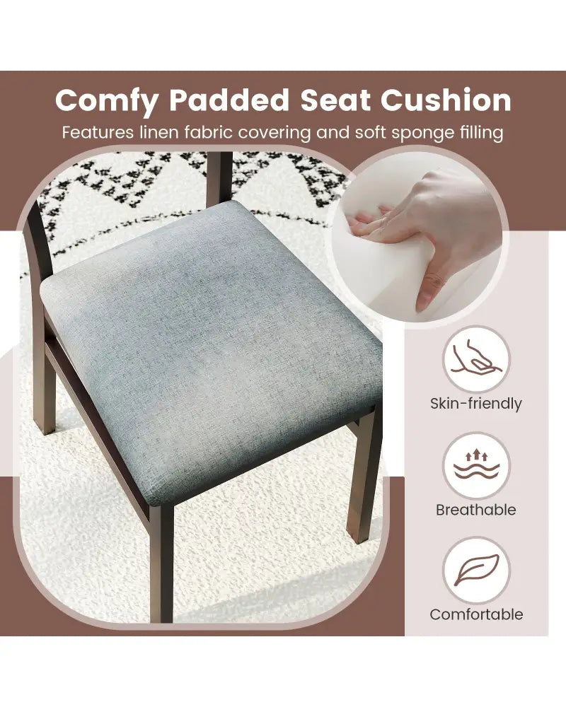Wooden Dining Chair Set of 2 Linen Fabric Upholstered Kitchen Chairs Farmhouse Side Accent Chairs - Dining Chairs