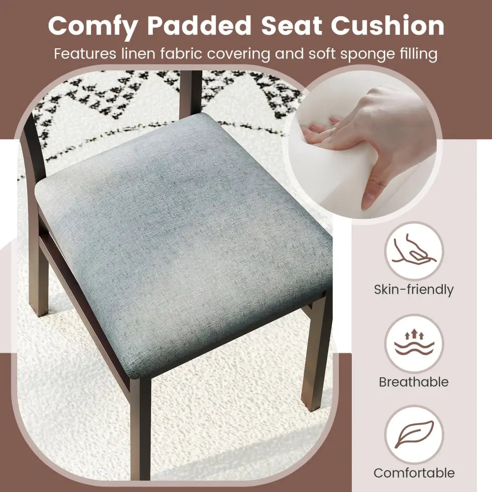 Wooden Dining Chair Set of 2 Linen Fabric Upholstered Kitchen Chairs Farmhouse Side Accent Chairs - Dining Chairs