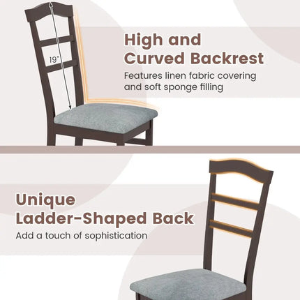Wooden Dining Chair Set of 2 Linen Fabric Upholstered Kitchen Chairs Farmhouse Side Accent Chairs - Dining Chairs