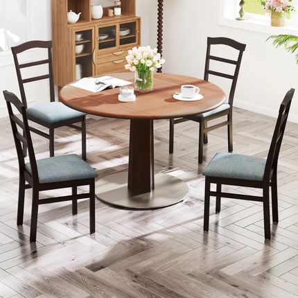 Wooden Dining Chair Set of 2 Linen Fabric Upholstered Kitchen Chairs Farmhouse Side Accent Chairs - Dining Chairs
