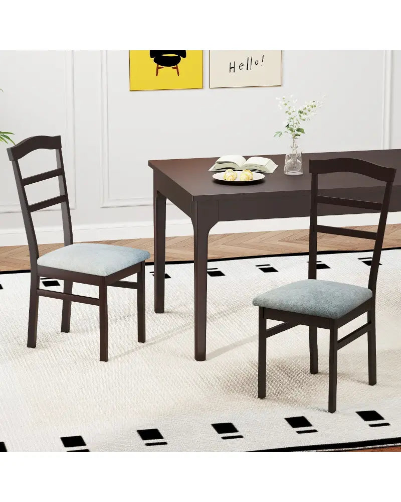Wooden Dining Chair Set of 2 Linen Fabric Upholstered Kitchen Chairs Farmhouse Side Accent Chairs - Dining Chairs