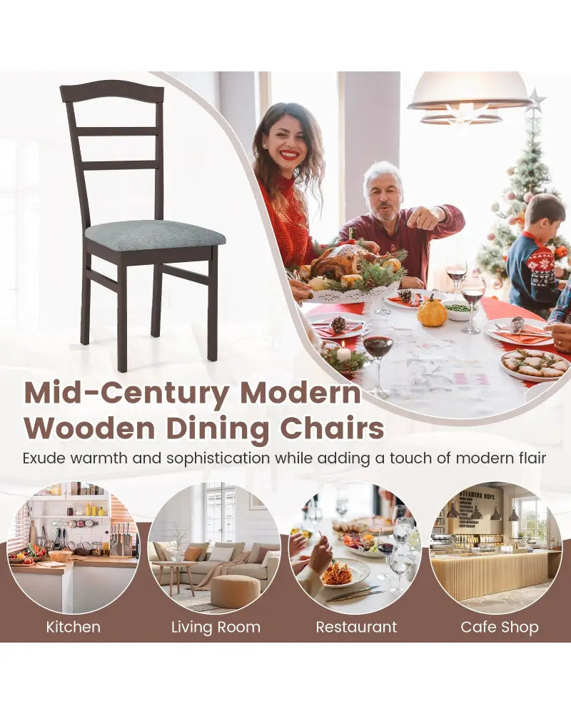 Wooden Dining Chair Set of 2 Linen Fabric Upholstered Kitchen Chairs Farmhouse Side Accent Chairs - Dining Chairs