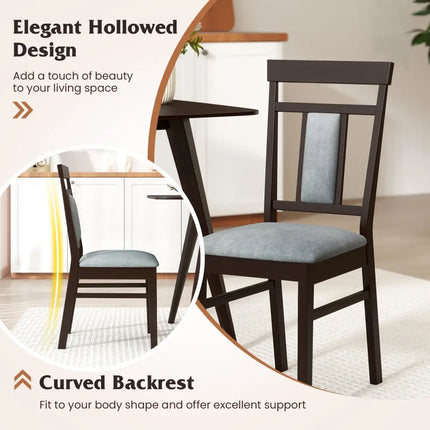 Wooden Dining Chair Set of 2 Linen Fabric Upholstered Kitchen Chairs with Rubber Wood Frame - Dining Chairs