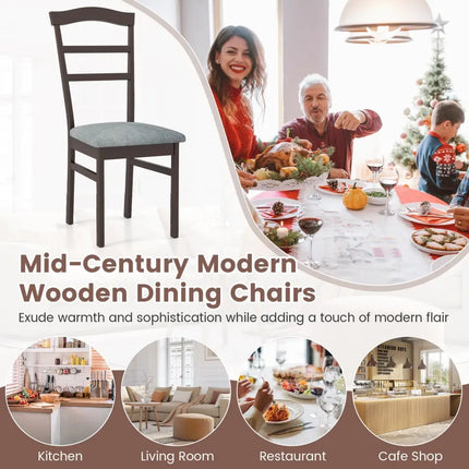Wooden Dining Chair Set of 2 Linen Fabric Upholstered Kitchen Chairs Farmhouse Side Accent Chairs - Dining Chairs