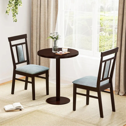 Wooden Dining Chair Set of 2 Linen Fabric Upholstered Kitchen Chairs with Rubber Wood Frame - Dining Chairs