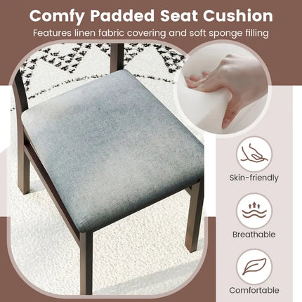 Wooden Dining Chair Set of 2 Linen Fabric Upholstered Kitchen Chairs Farmhouse Side Accent Chairs - Dining Chairs