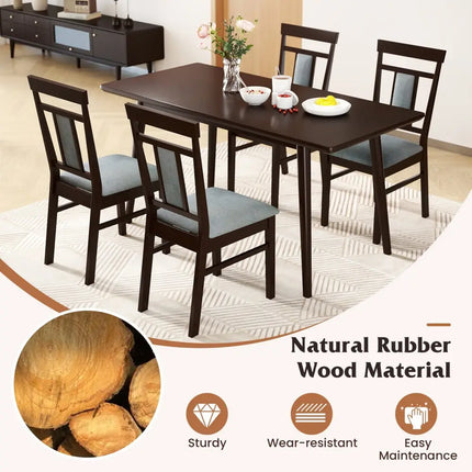 Wooden Dining Chair Set of 2 Linen Fabric Upholstered Kitchen Chairs with Rubber Wood Frame - Dining Chairs