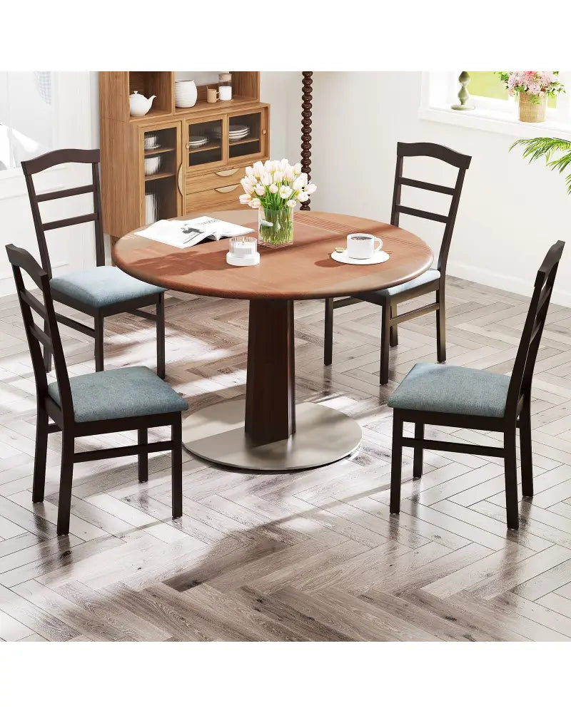 Wooden Dining Chair Set of 2 Linen Fabric Upholstered Kitchen Chairs Farmhouse Side Accent Chairs - Dining Chairs