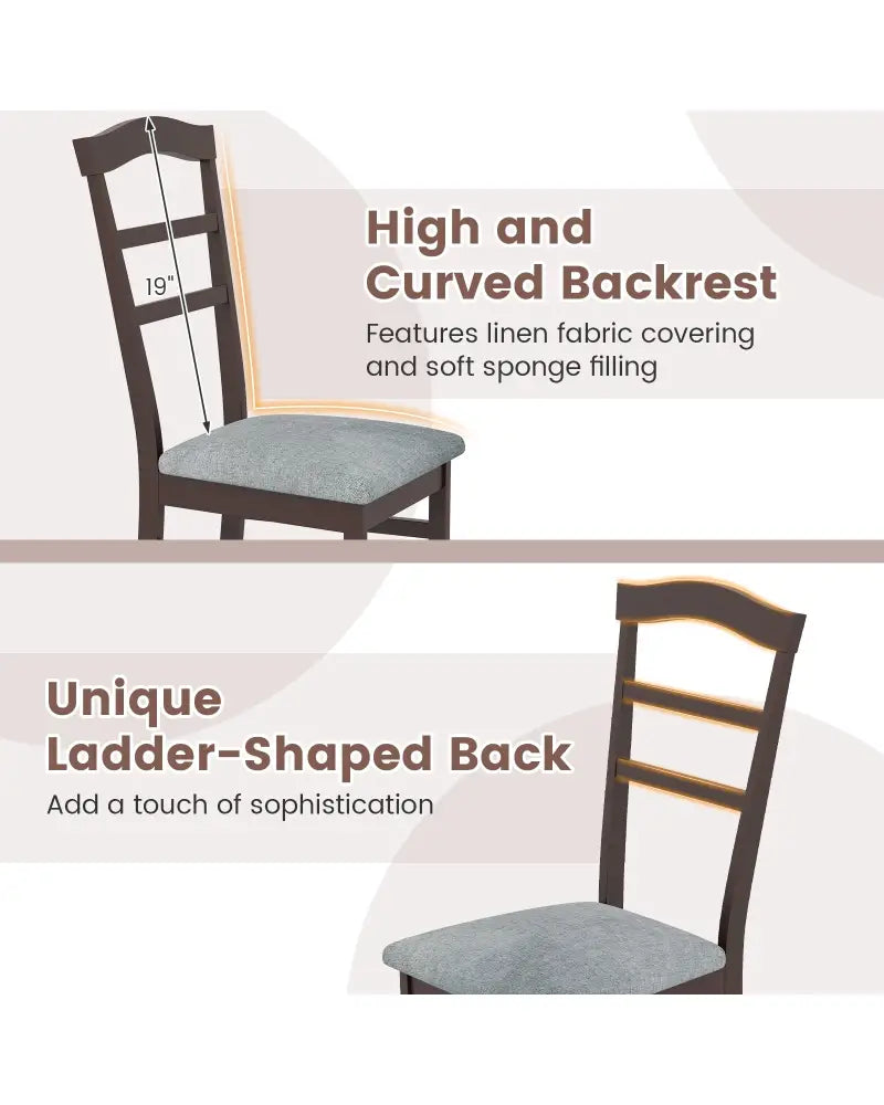 Wooden Dining Chair Set of 2 Linen Fabric Upholstered Kitchen Chairs Farmhouse Side Accent Chairs - Dining Chairs