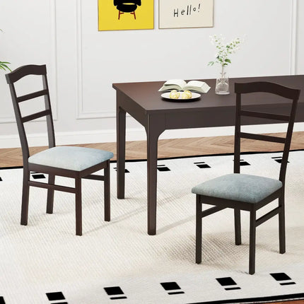 Wooden Dining Chair Set of 2 Linen Fabric Upholstered Kitchen Chairs Farmhouse Side Accent Chairs - Dining Chairs