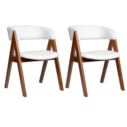 Wooden Dining Chair Set of 2 Mid-Century Modern Sherpa Upholstered Kitchen Dining Room Chairs-Walnut - Walnut - Dining